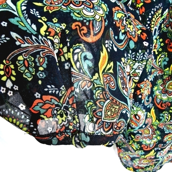 Daniel Rainn Paisley Button Down Long Sleeves Chiffon Summer Blouse - Picture 8 of 8